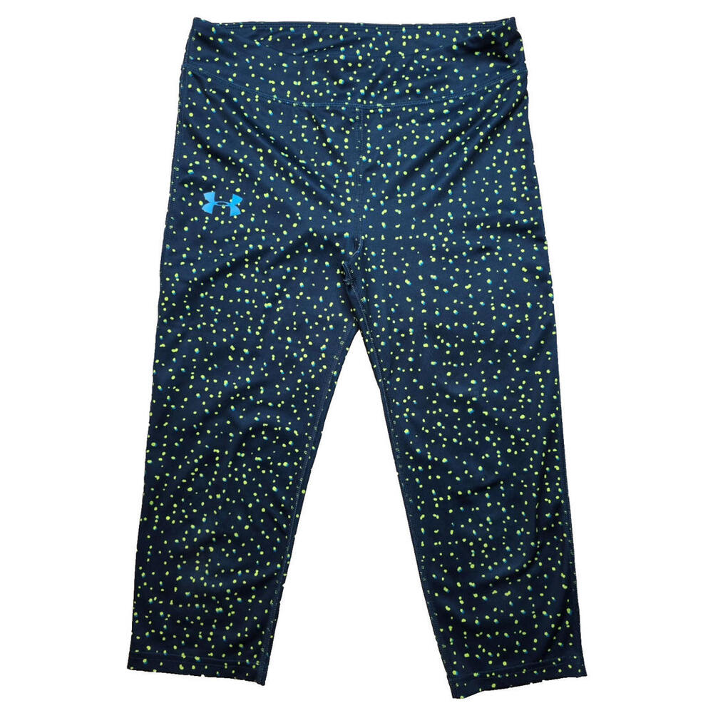 Under Armour Heat Gear Blue Green Splatter Polka Dot Compression Leggings SZ YLG